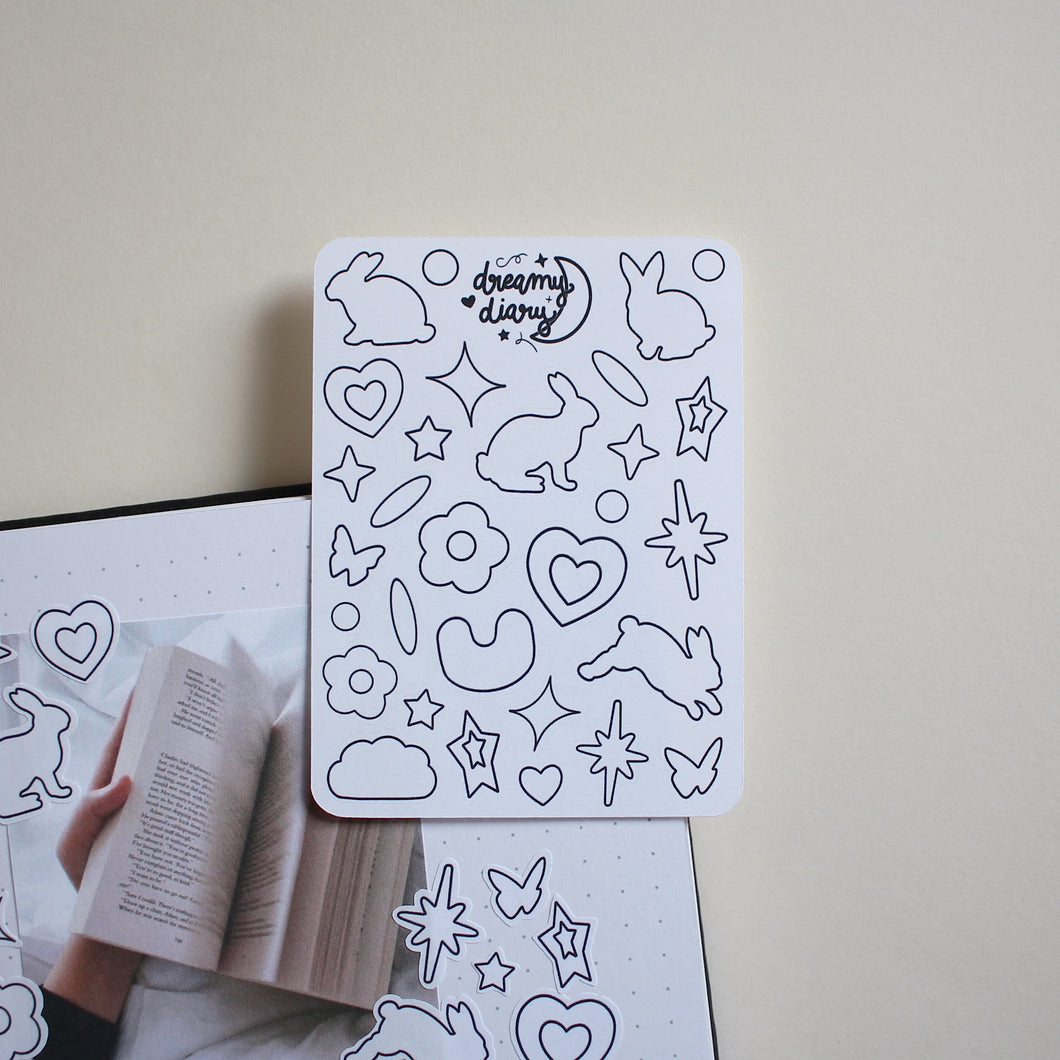 Mini B&W Bunnies Deco Sticker Sheet