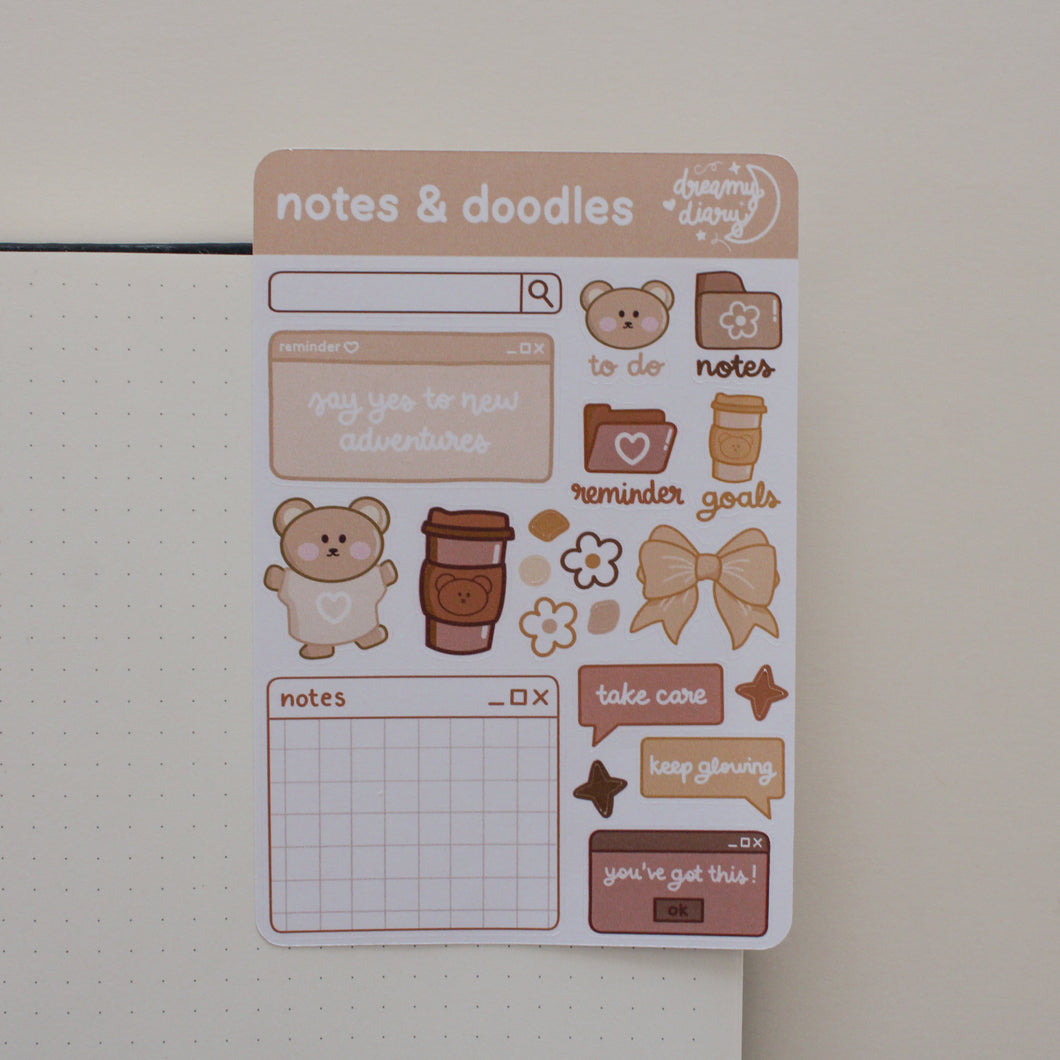 Dark Neutral Notes & Doodles Sticker Sheet