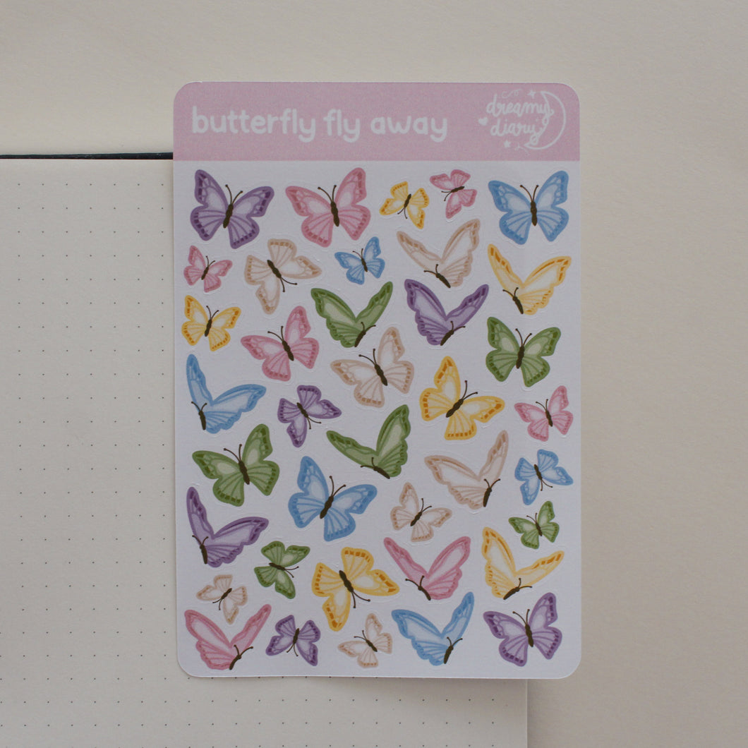 Butterfly Fly Away Sticker Sheet (rainbow)